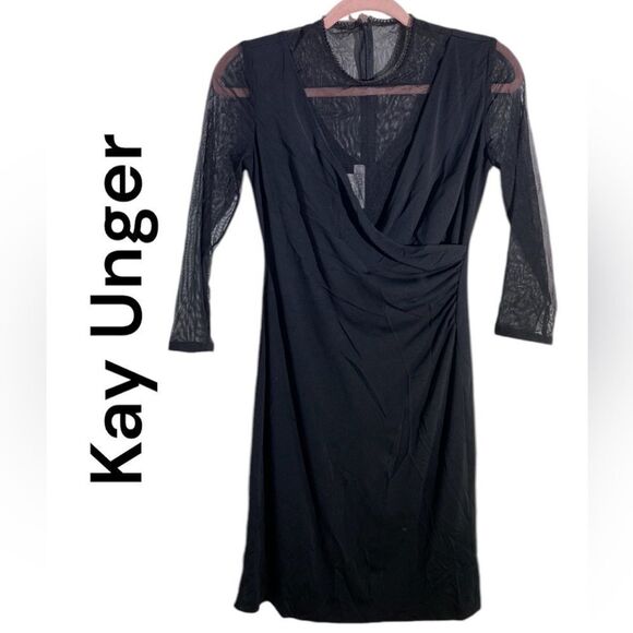 Kay Unger Black Mesh Mixed Dress Sz 2 - Picture 1 of 5